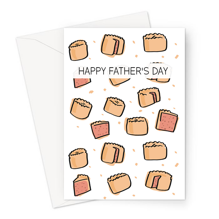 Happy Father's Day Pork Pie Print Greeting Card | Pork Pie Illustration Father's Day Card For Dad, Full Pork Pie, Pork Pie Slice, British Picnic Food