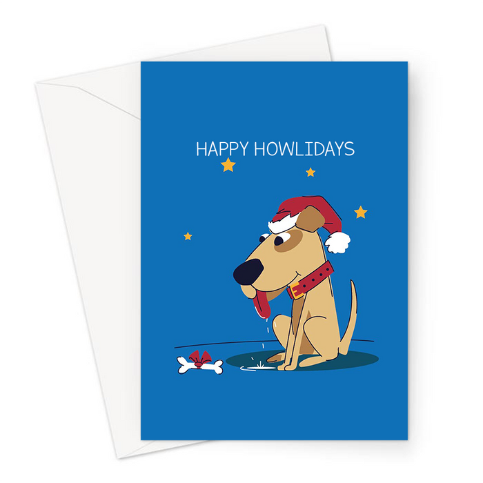 Happy Howlidays Greeting Card | Dog In A Santa Hat, Funny Dog Christmas Card For Dog Owner, Dog Lover, Puppy, Canine