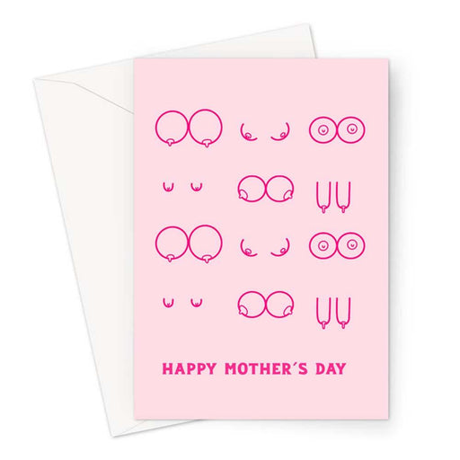 Happy Mother's Day Boobs Illustration Greeting Card | Boob Print Mother's Day Card, Abstract Nude, Rude Card For Mum, Different Shaped Breasts