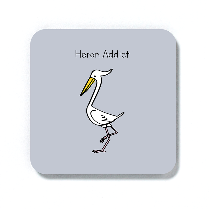 Heron Addict Coaster | Gift For Twitchers, Bird Watcher, Nature Enthusiast, Ornithology, Birdwatching Drinks Mat