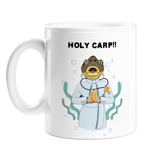 Holy Carp!! Mug | Funny Carp Dressed As The Pope Coffee Mug, Religion Jokes, Christianity, Catholicism, Holy Crap Pun, Fish