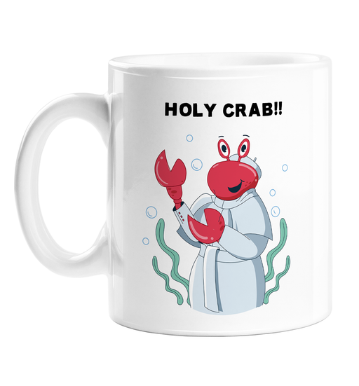 Holy Crab!! Mug | Funny Crab Dressed As The Pope Coffee Mug, Religion Jokes, Christianity, Catholicism, Holy Crap Pun, Sea Animal