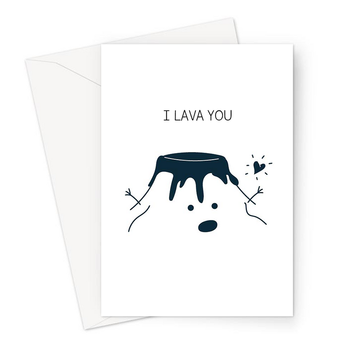I Lava You Greeting Card | Cute, Funny Volcano Pun Valentine's Card, Love, Smiling Volcano With Lava And Heart