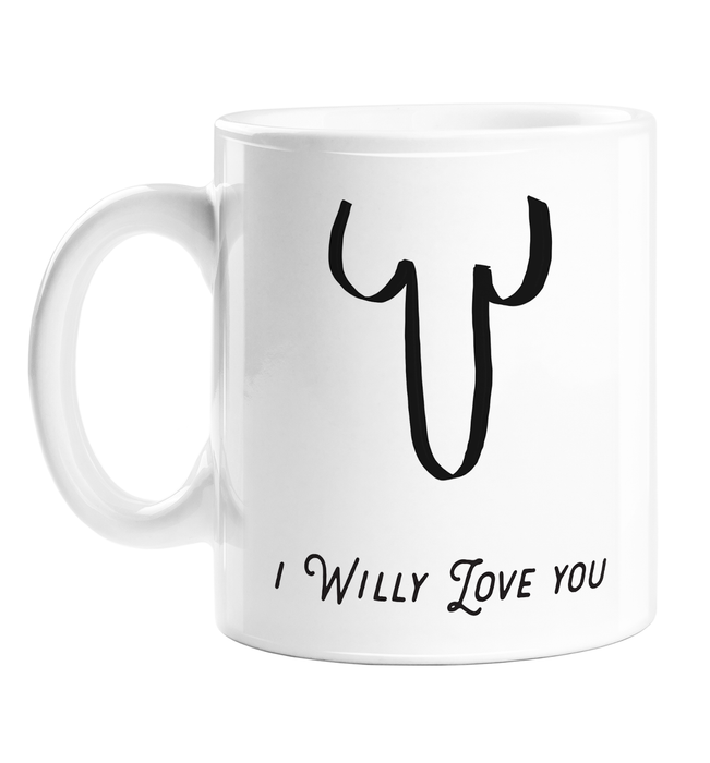 I Willy Love You Mug | Rude, Punny Abstract Nude Penis Gift For Boyfriend, Girlfriend, Husband, Wife, Line Drawing