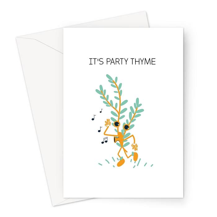 It's Party Thyme Greeting Card | Funny Herb Pun Birthday Card, Sprig Of Thyme Partying, Celebration, It's Party Time