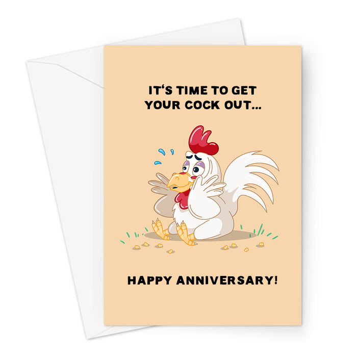 It's Time To Get Your Cock Out... Happy Anniversary! Greeting Card | Cockeral Pun Anniversary Card For Boyfriend, Husband, Innuendo, Embarrassed Cockeral