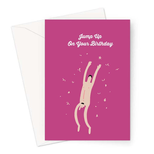 Jump Up On Your Birthday Naked Man Greeting Card | Nude Birthday Card, Naked Man Jumping Birthday Card, LGBTQ+ Birthday Card For Gay Man