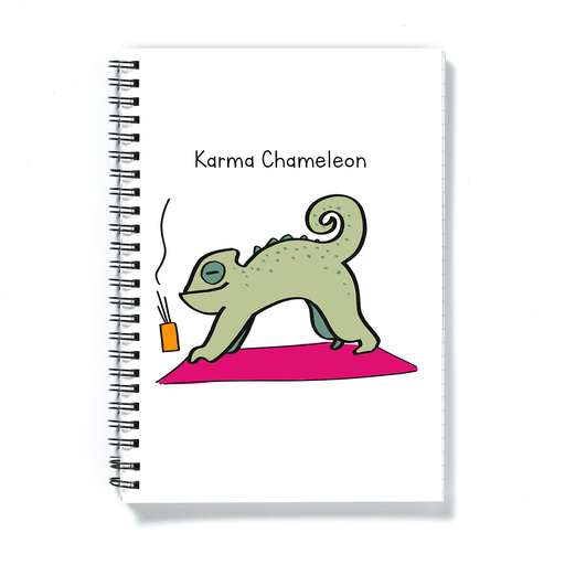 Karma Chameleon A5 Notebook | Funny Pun Yoga Notebook, Gift For Yogi, Chameleon In Downward Dog Position Doodle, Reptile