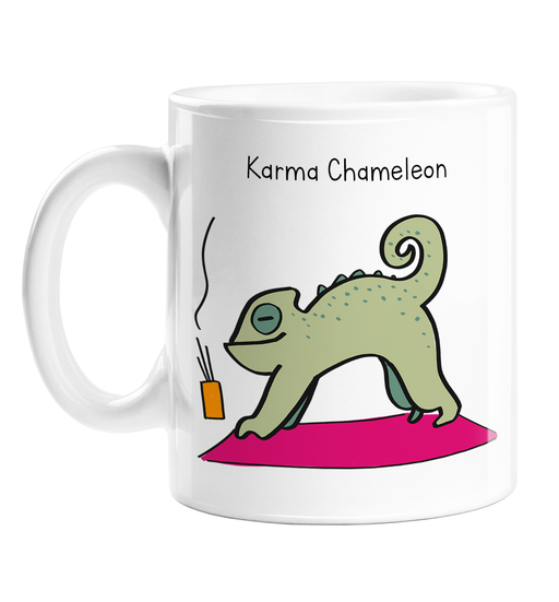 Karma Chameleon Mug | Funny Yoga Gift For Yogi, Chameleon In Downward Dog Position Doodle, Reptile