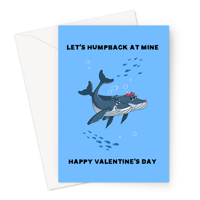 Let's Humpback At Mine Happy Valentine's Day Greeting Card | Cute, Funny Whale Pun Valentine's Card, Love, Two Humpback Whales In Love