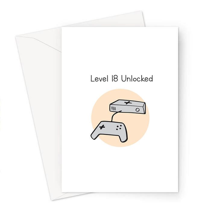 Level 18 Unlocked Greeting Card | 18th Birthday Card For Gamer, Eighteenth, Eighteen Year Old, Gaming Obsessed, Games Console Doodle