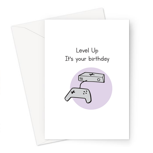 Level Up It's Your Birthday Greeting Card | Birthday Card For Gamer, Gaming Obsessed, Games Console Doodle
