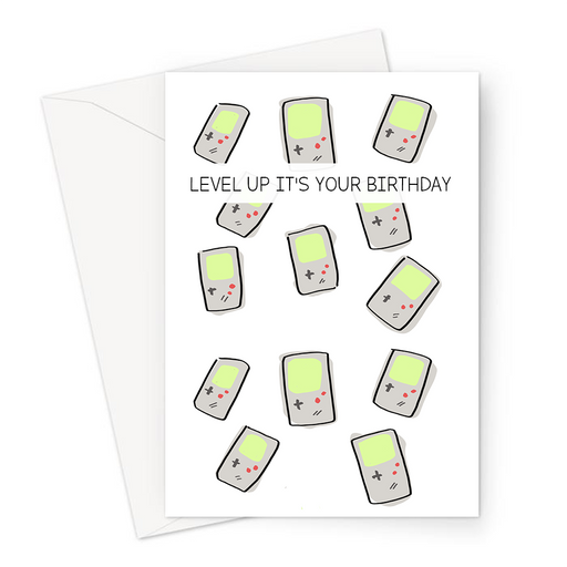 Level Up It's Your Birthday Greeting Card | Gaming Birthday Card For Gamer, Games Console Print, Game Boy Illustration, Level Up, Age Up