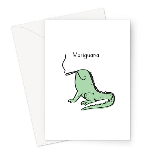 Mariguana Greeting Card | Weed Birthday Card For Stoner, Weed Smoker, Iguana Smoking, Cannabis, Marijuana, Hash, Pot