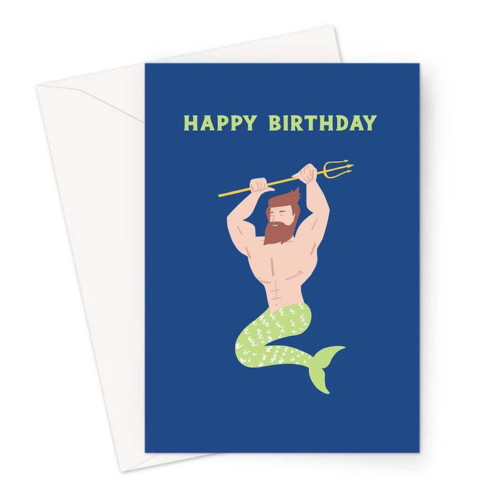 Merman Happy Birthday Greeting Card | Sexy Merman Birthday Card For Him, For Friend, LGBTQ+, Neptune, Poseidon, God Of Sea