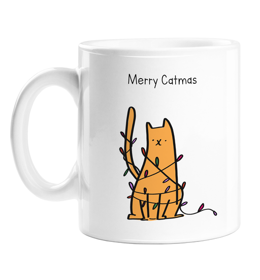 Merry Catmas Mug | Cat Tangled In Christmas Lights, Funny Cat Christmas Ceramic Mug For Cat Owner, Cat Lover, Kitten