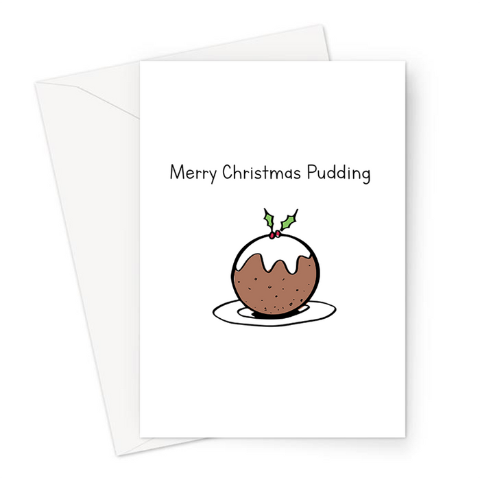 Merry Christmas Pudding Greeting Card | Funny Christmas Pudding Doodle Card For Friend, Girlfriend, Boyfriend