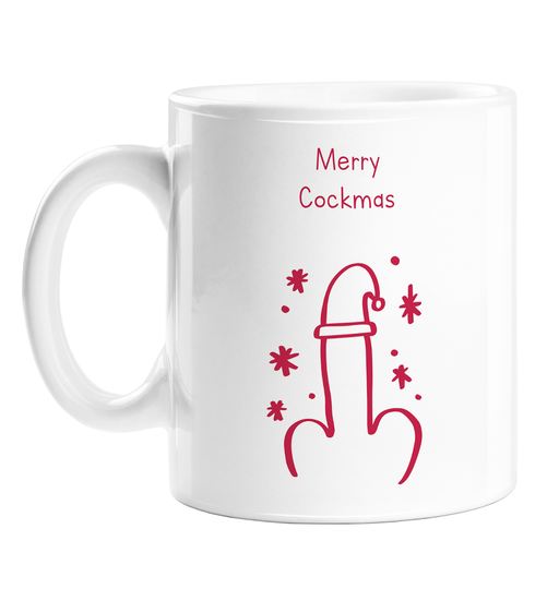 Merry Cockmas Mug | Rude, Funny Christmas Gift, Stocking Filler, Penis In Santa Hat Doodle, Dick, Schlong
