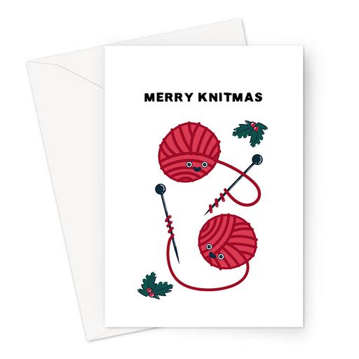 Merry Knitmas Greeting Card | Happy Knitting Wool Balls With Holy, Funny Knitting  Pun Merry Christmas Card For Knitter