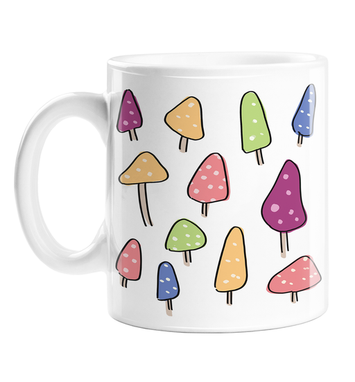 Mushroom Print Mug | Mushroom Pattern Coffee Mug, Colourful Mushrooms Illustration, Magical Mushrooms