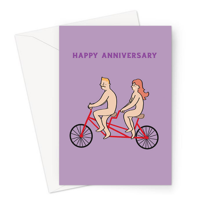 Naked Couple On Tandem Happy Anniversary Greeting Card | Funny Anniversary Card Card For Nudist Couple, For Her, For Him