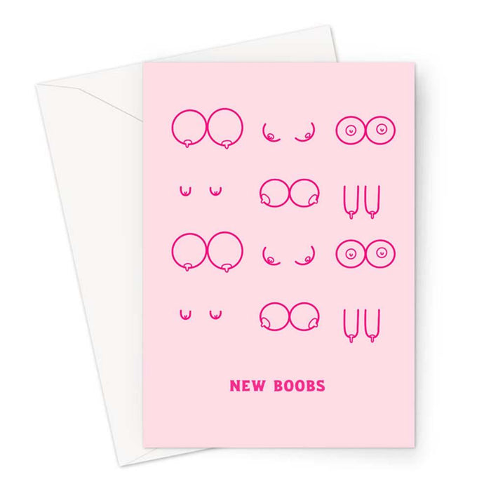 New Boobs Illustration Greeting Card | Boob Print Greeting Card, Different Shaped Breasts Illustration Card, Abstract Nude, LGBTQ+, Boob Job