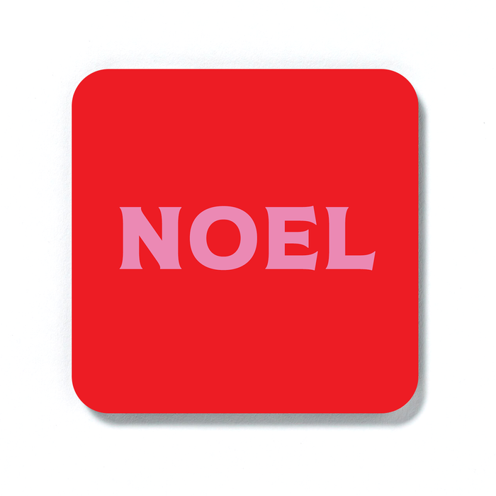 Noel Coaster | French Red And Pink Christmas Drinks Mat, Christmas Decorations, Stocking Filler, Christmas Carol, Pop Art