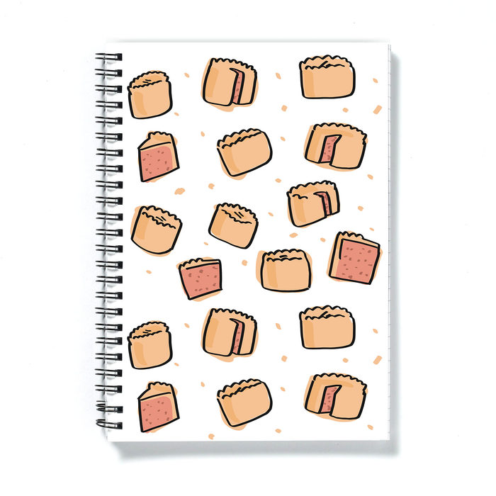 Pork Pie Print A5 Notebook | Pork Pie Pattern Notepad, Full Pork Pie, Pork Pie Slice, British Food, Pastry, Picnic Food