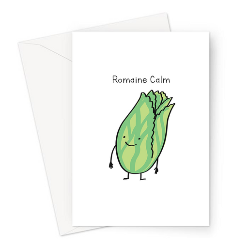 Romaine Calm Greeting Card | Kawaii, Cute Smiling Romaine Lettuce Sorry And Sympathy Card, Salad Pun, Veggie, Vegan, Plant Based
