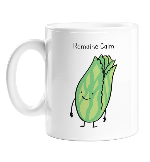 Romaine Calm Mug | Kawaii, Cute Smiling Romaine Lettuce Ceramic Coffee Mug, Salad Pun, Veggie, Vegan, Plant Based, Sympathy Gift