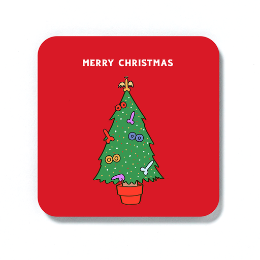 Rude Christmas Tree Merry Christmas Coaster | Funny Christmas Coaster, Cheeky Christmas Decorations, Stocking Filler, LGBT, Dildo, Boobs