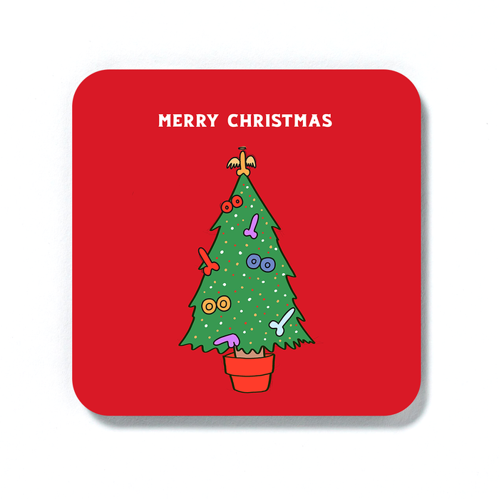Rude Christmas Tree Merry Christmas Coaster | Funny Christmas Coaster, Cheeky Christmas Decorations, Stocking Filler, LGBT, Dildo, Boobs