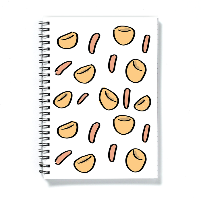 Sausage And Yorkshire Pudding Print A5 Notebook | Food Pattern Notepad, Toad In The Hole, Sausages, Yorkies, Yorkshire Pudding, Roast Dinner