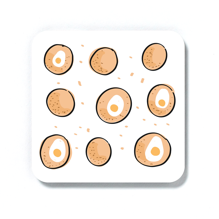 Scotch Egg Print Coaster | Scotch Egg Pattern Drinks Mat, Scotch Egg Illustration, Scotch Eggs, British Food, Pastry, Picnic Food