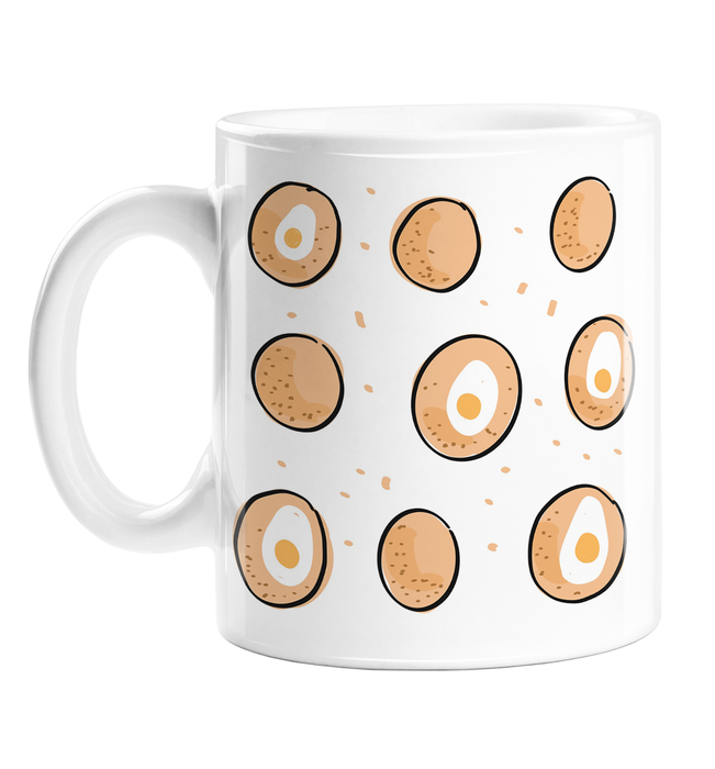 Scotch Egg Print Mug | Scotch Egg Pattern Coffee Mug, Scotch Egg Illustration, Scotch Eggs, British Food, Pastry, Picnic Food