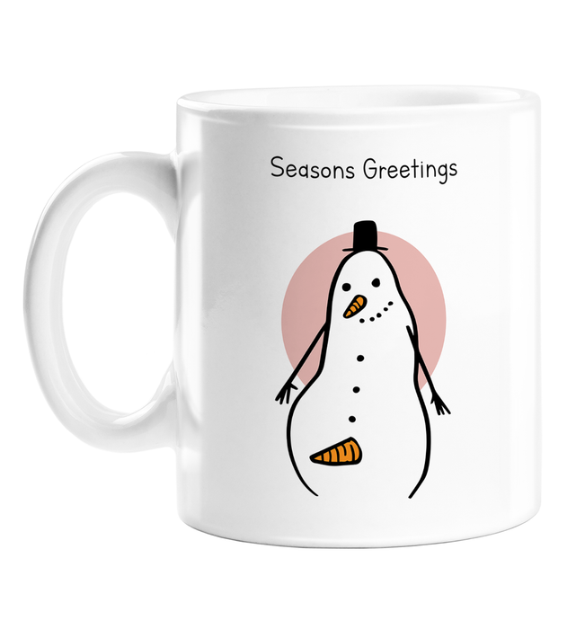 Seasons Greetings Snowman Erection Mug | Rude, Funny Christmas Gift, Stocking Filler, Snowman With Carrot Erection Doodle