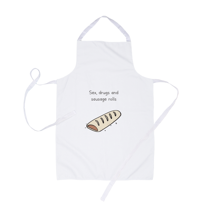 Sex Drugs And Sausage Rolls Apron | Gift For Stoners, Sex Drugs And Rock N Roll Pun, Sausage Roll Doodle
