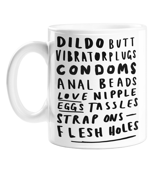 Sex Toy Word Art Mug | Dildo, Butt Plugs, Love Eggs, Flesh Holes, Strap Ons, Synonyms