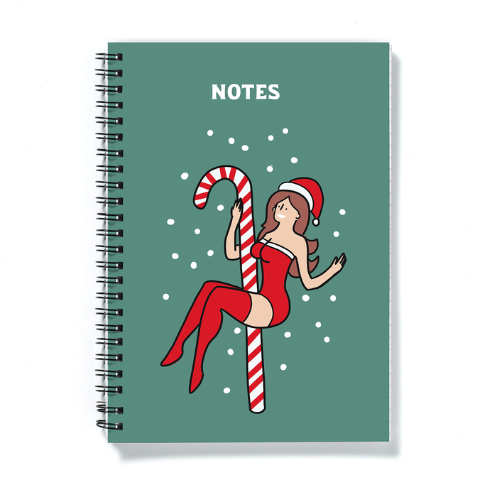 Sexy Female Santa Merry Christmas A5 Notebook |Funny Christmas Journal, Cheeky Stocking Filler, LGBT, Gift, Sexy Girl Santa Pole Dancing On Candy Cane