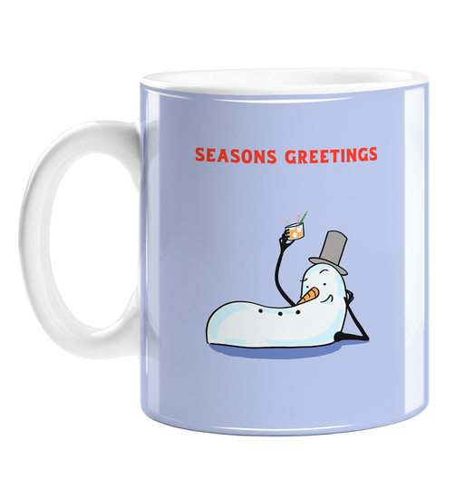 Sexy Snowman Seasons Greetings Mug | Funny Christmas Gift, Stocking Filler, Coffee Mug, Snowman Laying Down With Drink In Hand