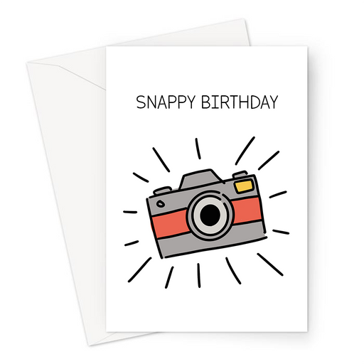 Snappy Birthday Greeting Card | Funny Photography Pun Birthday Card For Photographer, Flashing Camera, Snapshot, Snap Snap