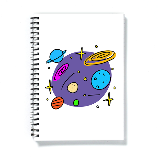 Space Print A5 Notebook | Outer Space Pattern Notepad, Milkyway, Galaxy, Earth, Neptune, Mars, Venus, Planets, Stars, Astronomy Journal