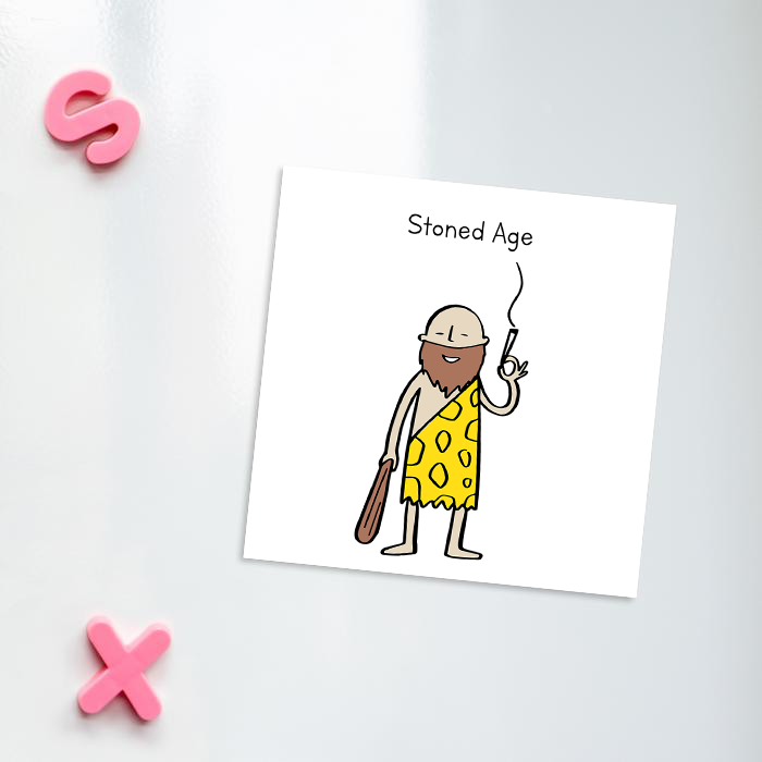 Stoned Age Doodle Fridge Magnet | Weed Kitchen Magnet, Stone Age Pun Gift For Stoner, Weed Smoker, Caveman, Cannabis, Marijuana, Hash, Ganja, Pot