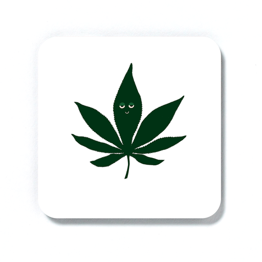 Stoned Weed Leaf Coaster | High Cannabis Leaf Illustration, Hand Illustrated Fine Art Marijuana Drinks Mat, Stoner, Ganja, Hash, Pot, 420