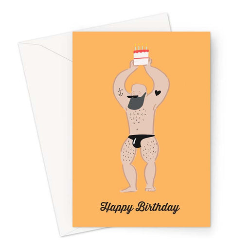Strong Man Happy Birthday Greeting Card | Naked Man Birthday Card, Tattooed Man Card, Buff Man Card, Birthday Card For Gay Man, LGBTQ+ Card