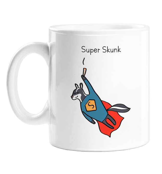 Super Skunk Mug | Skunk In A Superman Costume Smoking A Joint Stoner Pun Ceramic Coffee Mug, Weed, Marijuana, Cannabis, 420