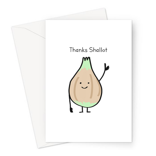 Thanks Shallot Greeting Card | Cute, Kawaii, Funny Food Pun Thank You Card, Smiling Shallot With Thumbs Up, Thanks A Lot
