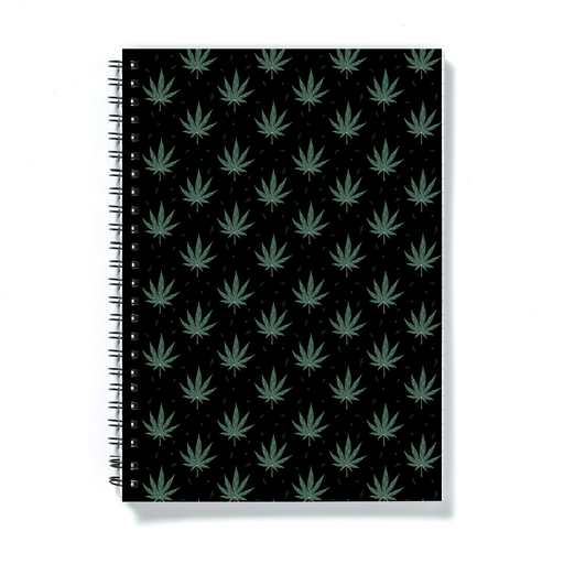 Weed Illustration Black A5 Notebook | Cannabis Leaf Illustration, Hand Illustrated Fine Art Marijuana Leaves, Dope Journal, Ganja, Hash, 420