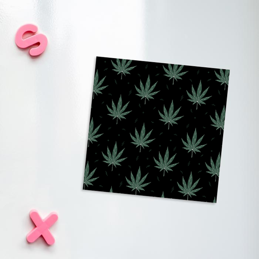 Weed Illustration Black Fridge Magnet | Cannabis Leaf Illustration, Hand Illustrated Fine Art Marijuana Leaves, Dope Kitchen Magnet, Ganja, Hash, 420