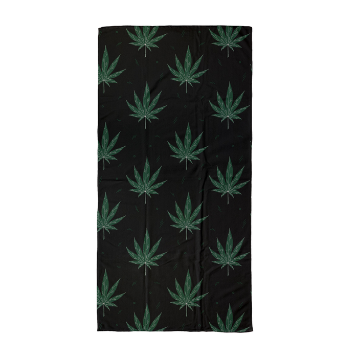 Weed Illustration Black Beach Towel | Cannabis Leaf Illustration, Hand Illustrated Fine Art Marijuana Leaves, Dope Towel, Ganja, Hash, 420